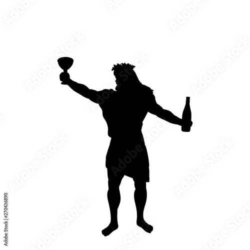 Dionysus Bacchus god wine silhouette ancient mythology fantasy. Vector illustration.