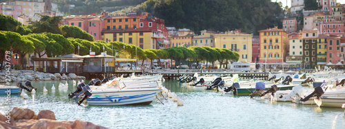 Small yachts and fishing boats in marina of Lerici town, a part of the Italian Riviera, Italy. © MNStudio