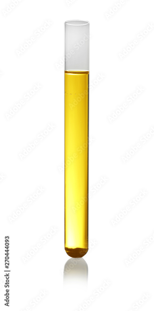 Test tube of color liquid isolated on white. Solution chemistry Test tube of color liquid isolated on white. Solution chemistry
