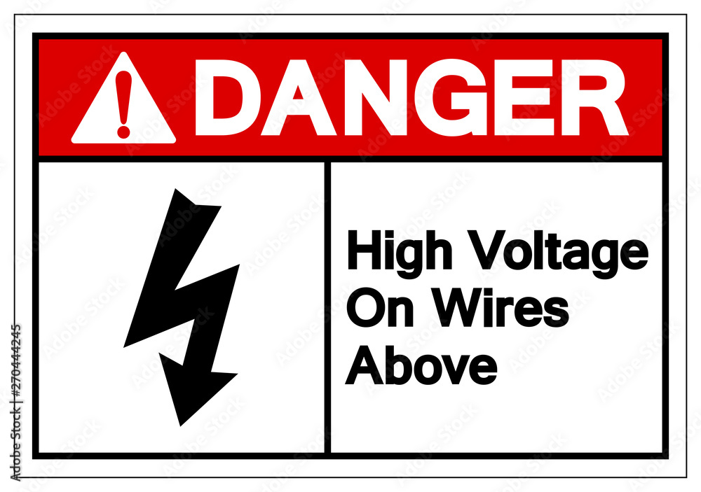 Danger High Voltage On Wires Above Symbol Sign, Vector Illustration, Isolate On White Background Label. EPS10