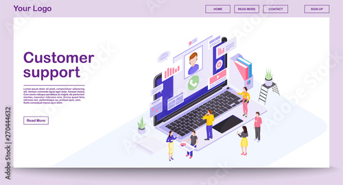 Customer support center webpage vector template with isometric illustration
