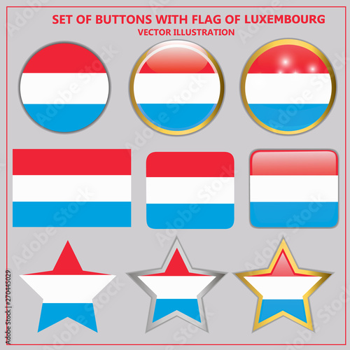 Colorful illustration buttons with flag of Luxembourg. Bright illustration with flag for web design. Vector.