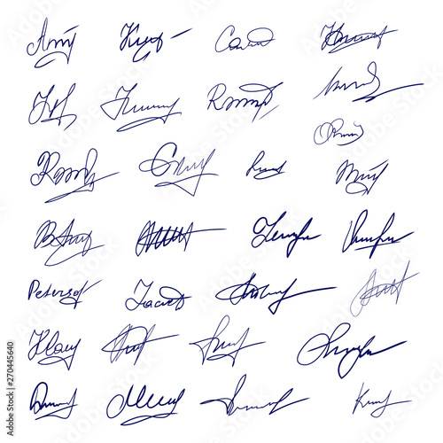 Signatures set. Fictitious signatures for business contract. Vector EPS 10 collection by hand