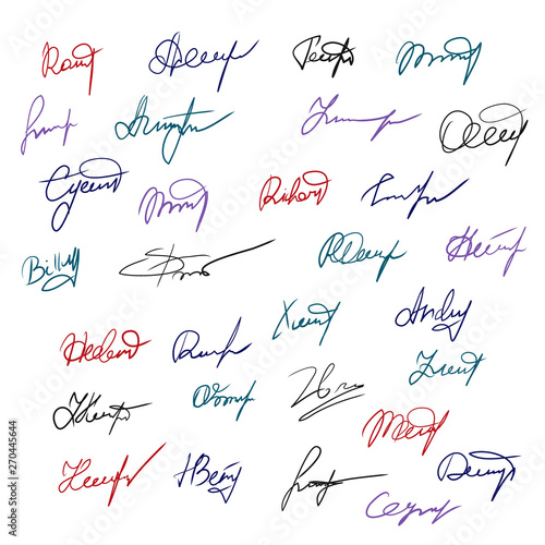 Signatures vector set. Contract signatures collection for business. Vector EPS 10 collection by hand