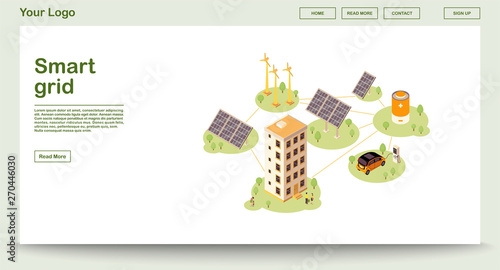 Electric charge station webpage vector template with isometric illustration