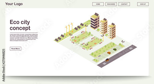 Eco city webpage vector template with isometric illustration