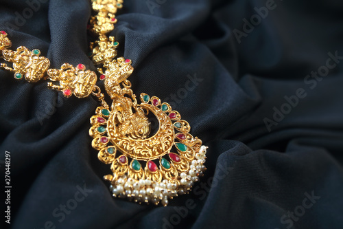 Indian Traditional Gold Necklace with Lakshmi Pendant