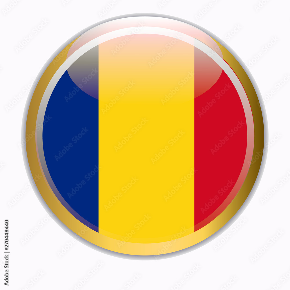 Bright button with flag of Romania. Happy Romania day button. Bright illustration with flag .