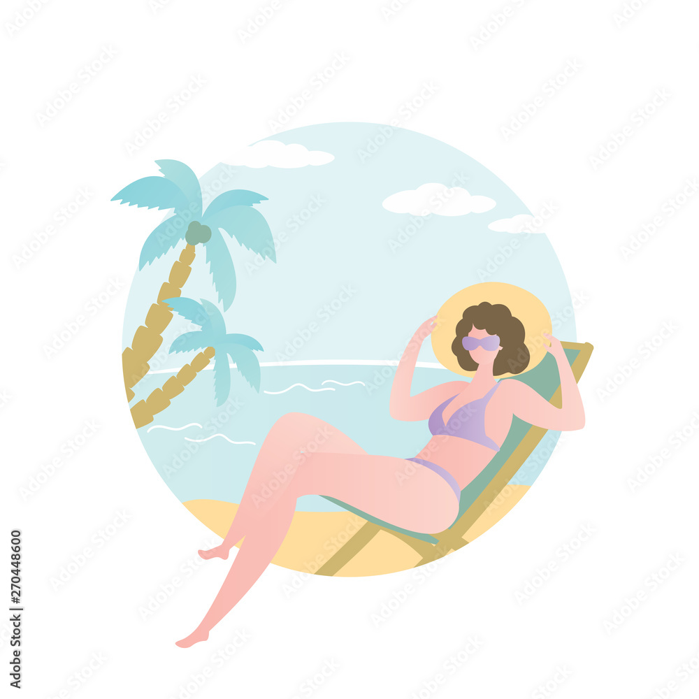 Beauty and fashion girl sitting in a lounge chair on beach, Beauty and fashion girl sitting in a lounge chair on beach,