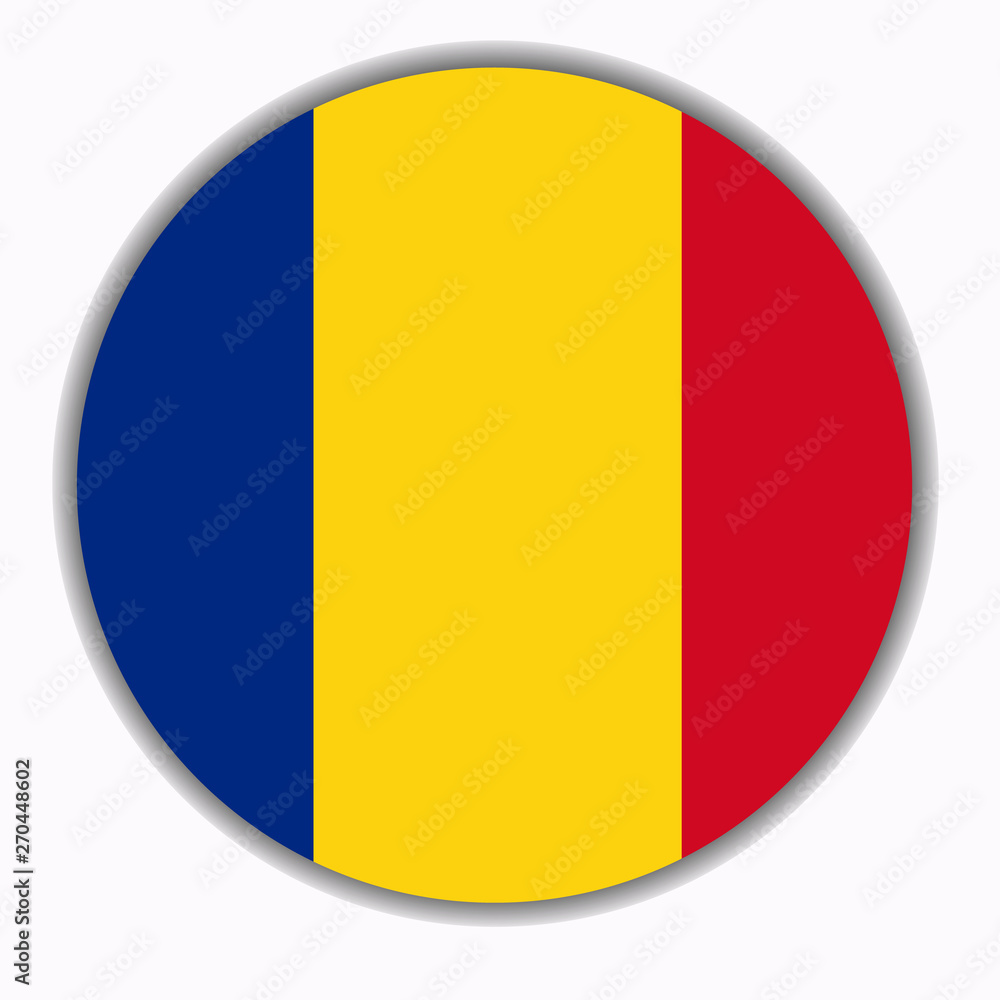 Fototapeta premium Bright button with flag of Romania. Happy Romania day button. Bright illustration with flag .