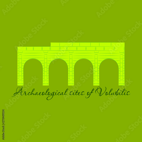 Historical landmark of Volubilis City in Morocco. Hand drawn sketch illustration in vector.