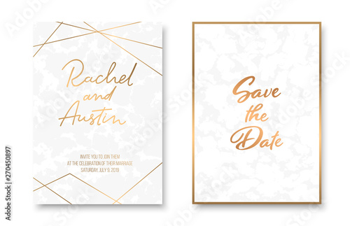 Editable instagram story template set of marble texture backgrounds with gold frames. Vector illustraton pack