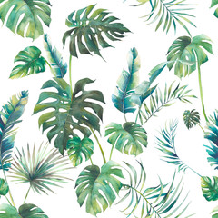 Wandcirkels Botanische print patronen Aquarel monstera en bananenbladeren patroon  © ldinka