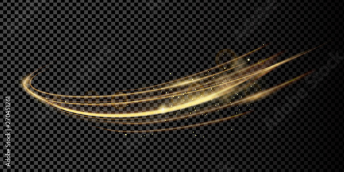 Vector illustration of golden dynamick lights linze effect with sparcles isolated on transparent background. Abstract background for science, futuristic and energy technology concept. Digital image