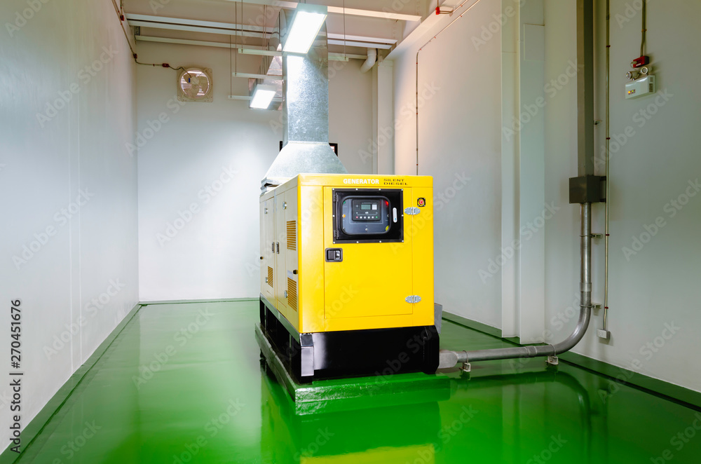 Generator room with generators in factory standby for power backup