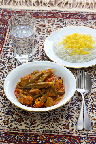 khoresh bamieh, iranian okra stew photo