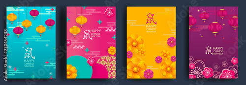 Happy chinese new year of the rat. Set of cards. Rat -symbol 2020 New Year. Vector