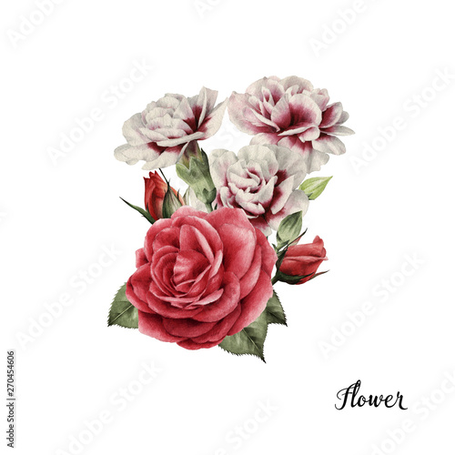 Bouquet of roses  watercolor  can be used as greeting card  invitation card for wedding  birthday and other holiday and  summer background