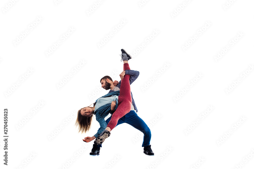 Couple dancing together isolated on white