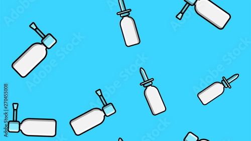 Seamless pattern endless texture of white medical medicinal pharmaceutical nasal drops for a nose on a blue background. Vector illustration