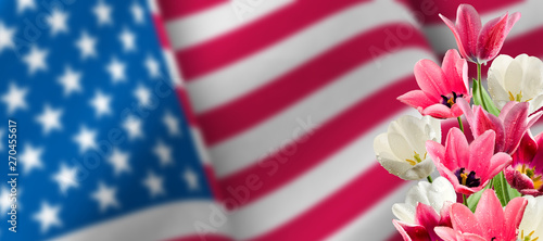 Fototapeta Naklejka Na Ścianę i Meble -  image festive flowers on American flag background