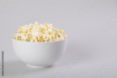 Popcorn bowl isolated on white, clipping path included.