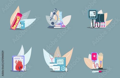 Health concept of hypotension and High Cholesterol Blood Pressure and Atherosclerosis Tiny People Character Concept Vector Illustration. It is set for landing page, website, app, banner.
