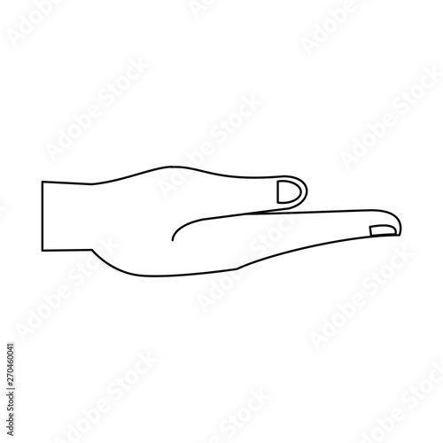 Hand with palm open cartoon isolated in black and white