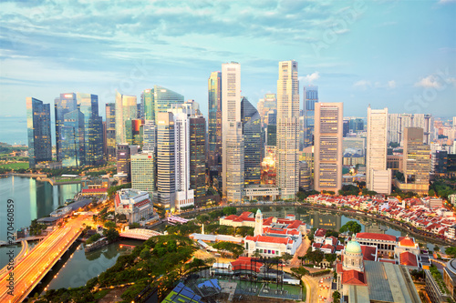 Singapore city skyline and financial business district at sunset