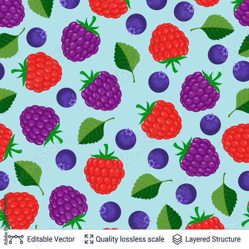 Seamless pattern with forest berries and leaves.