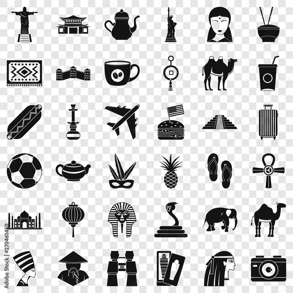 Obraz premium Travel icons set. Simple style of 36 travel vector icons for web for any design