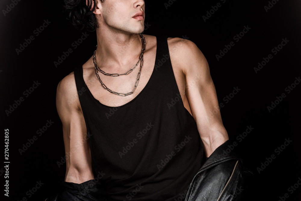 cropped view of young confident man isolated on black cropped view of young confident man isolated on black