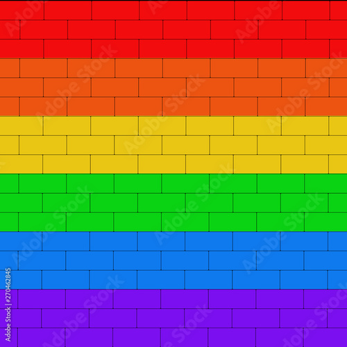 Brick wall colored in lgbt flag. Colorfull background. Illustration.