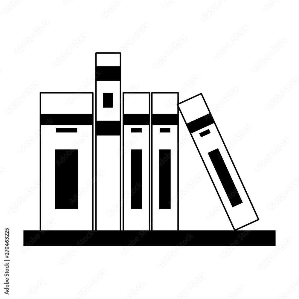 Book on shelf cartoon isolated in black and white Book on shelf cartoon isolated in black and white