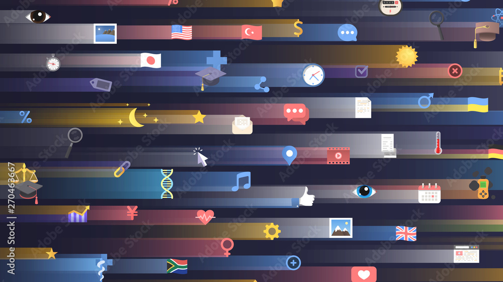 Big data visualization. Stream of big data. Multiple Data Sources ...