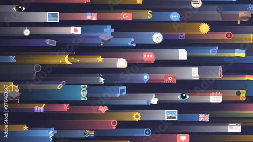 Big data visualization. Stream of big data.  Multiple Data Sources. Vector Illustration