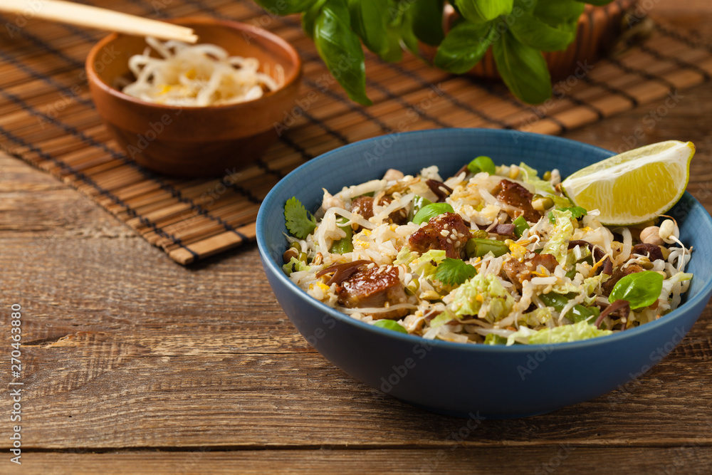 Fried veal, with rice, Chinese cabbage and mushrooms. Sprinkled with sesame and soy sauce. Fried veal, with rice, Chinese cabbage and mushrooms. Sprinkled with sesame and soy sauce.