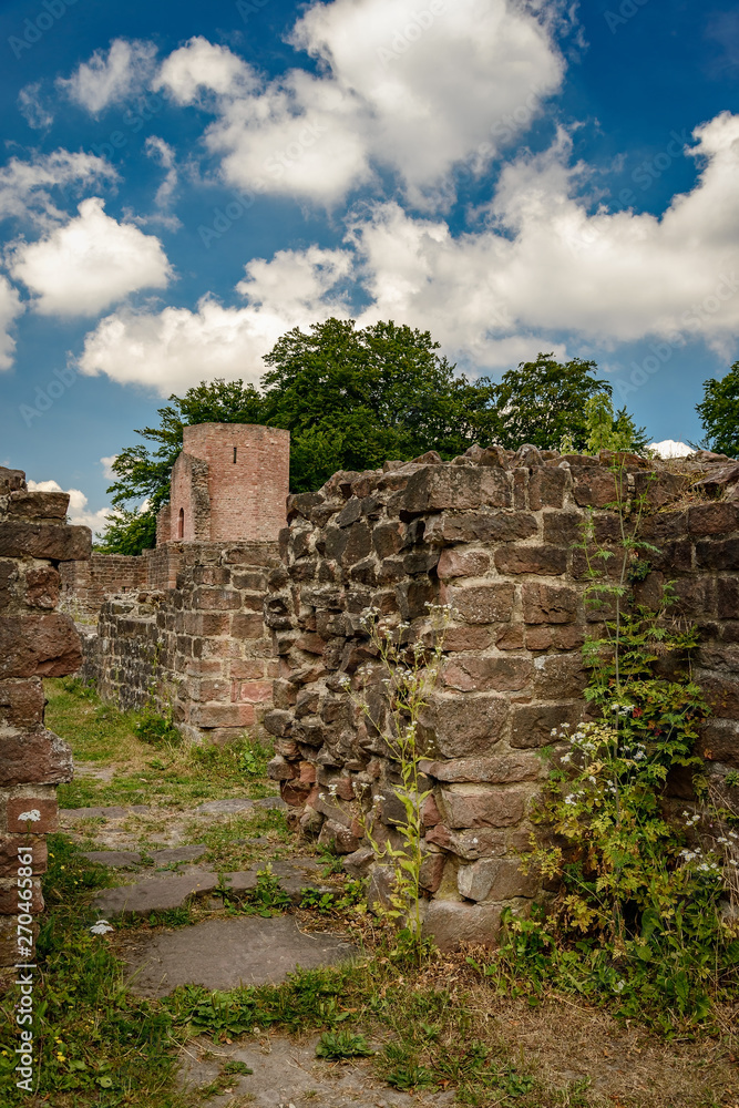 Ruine des Michaelsklosters auf dem Heidelberger Heiligenberg, im Hintergrund der ehemalige Westbau