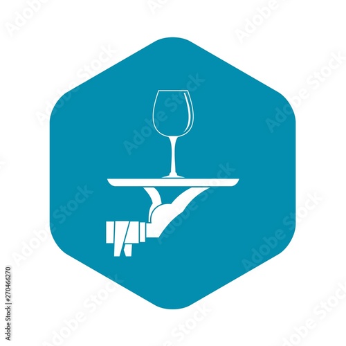 Waiter hand holding tray with wine glass icon. Simple illustration of waiter hand holding tray with wine glass vector icon for web