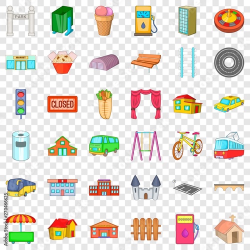 Street icons set. Cartoon style of 36 street vector icons for web for any design