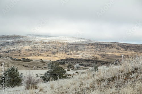 Frozen landscape in Valdelinares Gudar mountains Teruel Aragon Spain