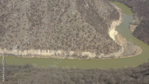 Tilting on river Timok meander 4K drone footage photo