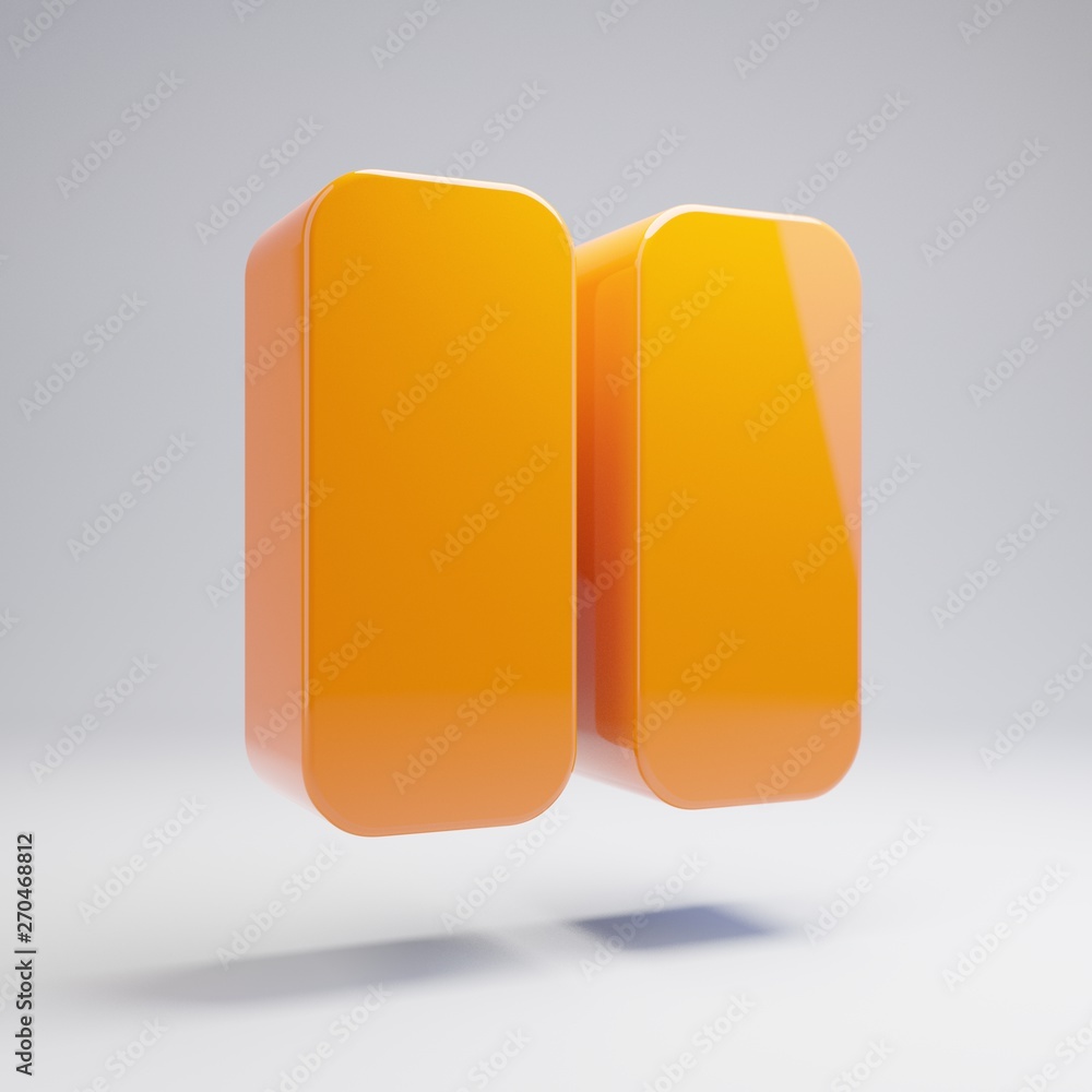 Volumetric glossy hot orange Pause icon isolated on white background. Volumetric glossy hot orange Pause icon isolated on white background.