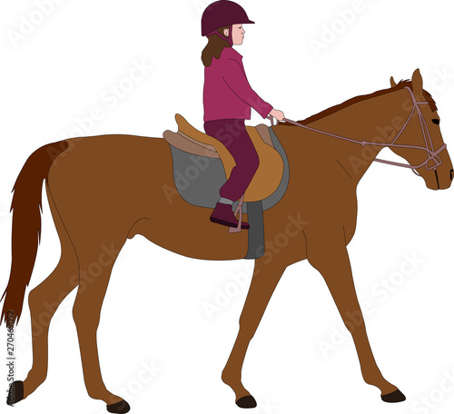 child riding a horse,color illustration