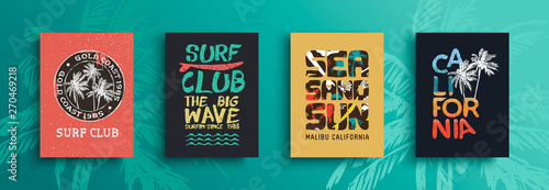 Retro summer quote set and surf labels