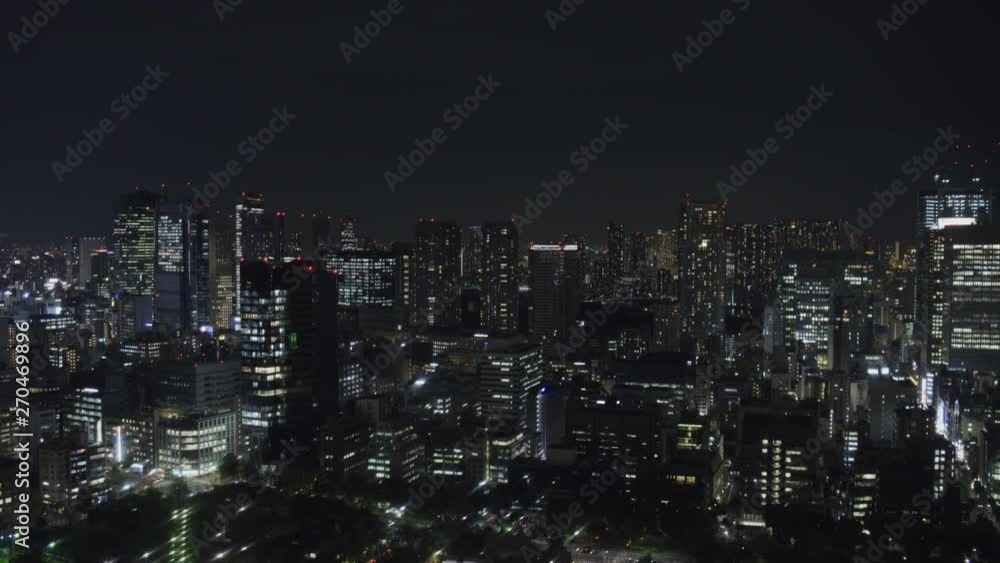 Wide Static Night shot of Minato city skyline in Tokyo, Japan from Tokyo Tower Wide Static Night shot of Minato city skyline in Tokyo, Japan from Tokyo Tower