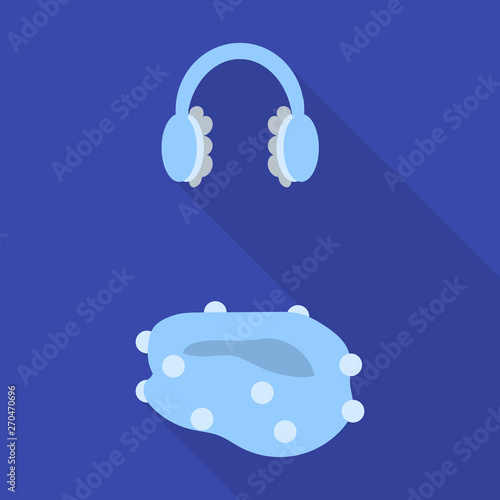 Vector illustration of earmuff and scarf symbol. Set of earmuff and blue  vector icon for stock.