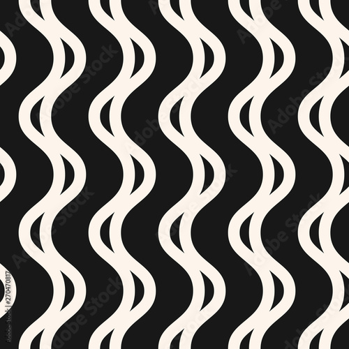 Vector monochrome seamless pattern with wavy lines, vertical waves, stripes