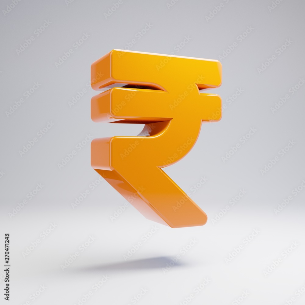 Volumetric glossy hot orange Rupee icon isolated on white background. Volumetric glossy hot orange Rupee icon isolated on white background.