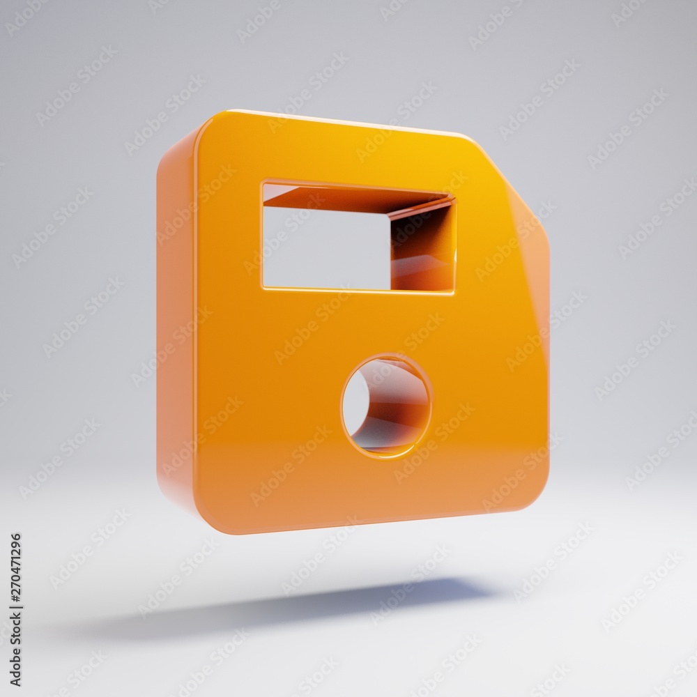 Volumetric glossy hot orange Save icon isolated on white background. Volumetric glossy hot orange Save icon isolated on white background.